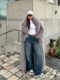 IFOMT Fashion Grey Laple Plush Faux Fur Long Coat Women Thick Warm Long Sleeve Cardigan Coat 2024 Winter New Lady High Street Overwear