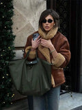 IFOMT 2024 Winter Thickened Spliced Furry Leather Short Jacket Fashion Single Breasted Brown With Pocket Coat Female High Streetwear