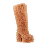 IFOMT Curly Hair Upper Platform Knee High Boots Block Heels Sweet Plush Round Toe Winter Customized Color Shoes Women Casual Footwear
