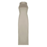 IFOMT Elegant Round Neck Sleeveless Long Dress