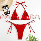 IFOMT Sexy Metallic Halter Bikinis Sets Lace Up Triangle Tie Side Bikini 2024 Swimsuit Women Swimwear Brazilian Female Bathing Suits