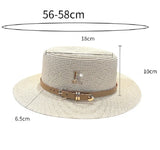 IFOMT Summer Sun Hat Flat Top Straw Hats for Women New Metal R Letter Fashionable Beach Sun Hat Females Travel Holidays Boater Hat