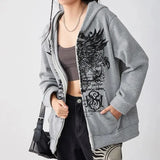 IFOMT hirigin Gothic Sweatshirt Women y2k Clothes Graphic Print Zip Up Long Sleeve Tops with Pockets Fairy Grunge Hoodie Streetwear