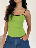 IFOMT Women Spaghetti Strap Tank Top Scoop Neck Contrast Trim Crop Cami Top Y2K Aesthetic Sleeveless Fitted Basic Tops Streetwear
