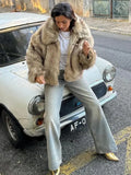 IFOMT Winter Autumn Warm Thick Fluffy Fur Zipper Coat Women Fashion Lapel Long Sleeves Loose Jacket 2024 Lady High Street Outwear
