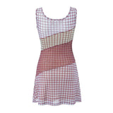 IFOMT 2024 Sexy Ruched U Collar Contrast Color Plaid Print Mini Mesh Sling Dress Women Packages Hips A-lined Robe With Lining