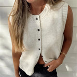 IFOMT Y2k Sweater Vest Womens Button Front Round Neck Sleeveless Knit Vest Summer Ribbed Tank Tops Streetwear
