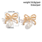 IFOMT Elegant Bow Bowknot Drop Earrings for Women Trend 2024 Imitation Pearl Piercing Hanging Earring Wed Jewelry Accessories