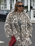 IFOMT Women Fashion Leopard Print Faux Fur Warm Coat Female Loose O-neck Long Sleeves Side Pockets Jacket New Winter Lady Outwear 2024