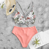 IFOMT 2024 Summer Womens 2 Piece Swimsuits Floral Printed Spaghetti Strap Swim Top High Waisted Bikinis Sets Female Beach Bathing Suit