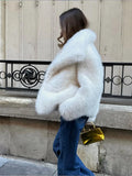 IFOMT Elegant White Big Lapel Faux Fur Coat For Women 2024 New Winter Fur Plush Fluffy Short Jacket Female Warm High Street Outerwear