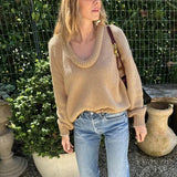 IFOMT Fashion Casual Round Knit Sweater For Women Solid Color Loose Autumn 2024 New Pullovers Long Sleeve Female Knitted Top