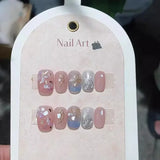 IFOMT 10Pc Pink Cat Eye Press On Nails Shell 3D Design Gradient Fake Nails Short Full Cover False Nail Wearable Manicure Nail Art Tips