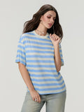 IFOMT Womens Tops Oversized Striped T-Shirts Short Sleeve Crew Neck Color Block Basic Shirt Summer Going Out Tops Tee
