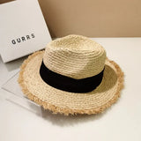 IFOMT Summer Anti-UV Raffia Straw Hat Female Wide Side Sun Protection Beach Fashion Sun Hats Seaside Casual Ladies Jazz Top Panama Hat