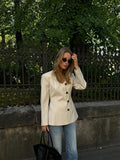 IFOMT Women Fashion U-neck Single Breasted Jacket Elegant White Slim Long Sleeve With Pocket Thin Coat 2024 New Autumn Commute Outwear
