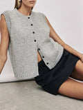 IFOMT Y2k Sweater Vest Womens Button Front Round Neck Sleeveless Knit Vest Summer Ribbed Tank Tops Streetwear