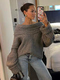IFOMT Irregular Ribbed Knit Pullover Sweater For Women Off-Shoulder Long Sleeve Loose Fashion Streetwear Casual Autumn Sweater