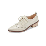 IFOMT  2024 Women's European and American New Spring and Autumn Pointed Leather Lace up Middle Heel Retro Blake Lefu Single Shoes