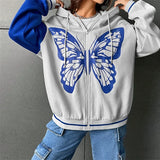 IFOMT Gothic Graphic Women Hoodies Butterfly Print Zipper Hooded Streetwear Sweatshirts Casual Women Harajuku  Y2K Jackets