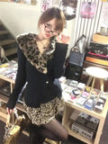 IFOMT Vintage Sexy Leopard Print Patchwork Tops Mujer 2024 Autumn Winter New Cardigan for Women Y2k Slim Fit Long Sleeve Sweaters