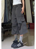 IFOMT Oversize American High Street Retro Pocket Cargo Shorts 2024 Summer New Wide Leg Pants Y2k Loose Straight Calf- Length