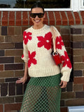 IFOMT Crochet Embroidered Sweater For Women 2024 Autumn Winter Fashion Loose Long Sleeve Knitted Pullover Top Female Casual