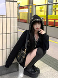 IFOMT Vintage Fashion Fake Two Piece Leopard Print Hooded Jackets+ Y2k High Waist Bodycon Skirts 2024 Autumn New Black Sets