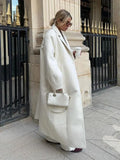 IFOMT Casual White Single-breasted Long Coats Women Loose Turn-down Collar Lantern Sleeve Overcoats Winter Elegant Lady Street Outwear