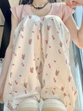 IFOMT American Casual White Flower Print Cargo Pants 2024 Autumn New High Waist  Y2k E-Girl Straight Wide Leg  Women