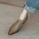 IFOMT  Autumn New Soft Work Shoes,Women Mid Heels,Stretch,Pointed Toe,Slip On,Brown,Khaki,British Style,35-40,Dropship