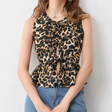 IFOMT Fashion Leopard Print Tie Front Vest for Women Y2k Cheetah Print Peplum Tank Top Ruffle Hem Sleeveless Going Out Wear