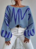 IFOMT Off Shoulder Sweater For Women Batwing Sleeve Pullover Knit Loose Jumper Tops Art Printed Spring New Oversized Sweaters