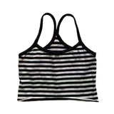 IFOMT American Vintage Letter Print Black Short Sleeve T-shirts+ Y2k Sexy Slim Fit Striped Vest 2024 Summer New Two Piece Sets