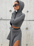 IFOMT Loose Side Slit Skirt Two Piece Sets Womens Outfits 2024 Women Dress Sets Short Long Sleeve Hoodies And Skirts Suit Femme