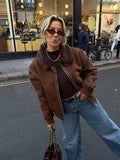 IFOMT Vintage Brown Lamb Wool Patchwork Suede Coats Women Fashion Long Sleeve Zipper Thicken Pockets Jackets 2024 New Lady Streetwear