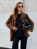 IFOMT Brown Lapel With Pocket Short Jacket Woman Casual Single Breasted Long Sleeve Cropped Coat 2024 Autumn Lady High Street Outwear