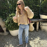 IFOMT Fashion Casual Round Knit Sweater For Women Solid Color Loose Autumn 2024 New Pullovers Long Sleeve Female Knitted Top