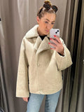 IFOMT Fashion Lapel Furry Patchwork Lamb Wool Women Coat Casual Long Sleeve Thicken Warm Jacket Winter Office Commute High Streetwear