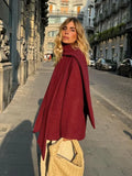 IFOMT Women's Burgundy Scarf Collar Short Woolen Coats Elegant Single Breasted With Pockets Jackets With New Female Street Outerwear