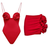 IFOMT Vintage Color Red Solid Color One-Piece Swimsuit Set Sexy Lingerie For Women Beach Dress Elegance Luxury Slim Fit