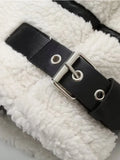 IFOMT Fashion Pu Leather Patchwork Lamb Wool Jacket Women Casual Long Sleeves Zipper Loose Short Coat 2024 New Female High Streetwear