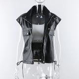 IFOMT PU Leather Vest Waistcoat Women Autumn Sleeveless Zipper Black Motorcycle Jacket 2022 Hot High Street Y2K Tops Vests