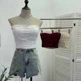 IFOMT Ladies Sexy Thai Hot Girl Mesh Splicing Chest Wrap Sleeveless Top Short Navel Baring Slim Tube Top With Breast Pads 8865 Outfits