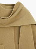 IFOMT Classical Scarf Collar Woolen Short Coats For Women Causal Loose Big Pocket Green Long Sleeve Jacket Winter Female Commute Tops