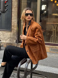IFOMT Brown Side Single Breasted Blazer Jacket For Women Fashion Long Sleeves Lapel Coats 2024 Autumn New Lady Commute Outerwear