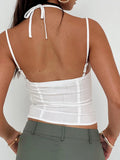 IFOMT Y2k Harajuku Crop Camisole Women's Clothig Slim Lace Trim Tie-Up Halter Neck Backless Spaghetti Strap Tops Summer Korean Tees