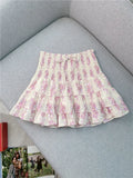 Ifomt Summer Autumn Women Sets Floral Print Ruffled Sleeveless Blouse and Skirts