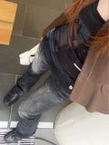 IFOMT American Street Low-waisted Flare Pants Black Gray Gradient Denim Trousers Y2k Vintage Washed Straight Wide Leg