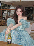 IFOMT  Summer Vintage Fairy Floral Dress Women Casual Princess Long Split Dress Female Elegant Korean Evening Party Dress Ruffles